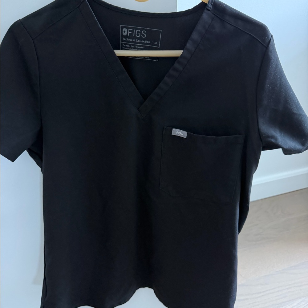 FIGS Black V-Neck Scrub Top with Chest Pocket